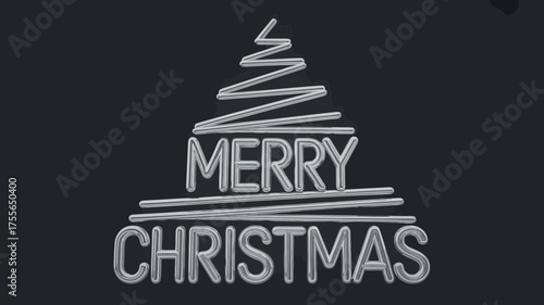 Stylized silver christmas tree outline with merry christmas text on dark background