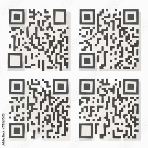 Sample Lorem Ipsum QR code set. Quick response codes with meaningless filler texts encoded in it. Ready to scan. Vector eps8 illustration.