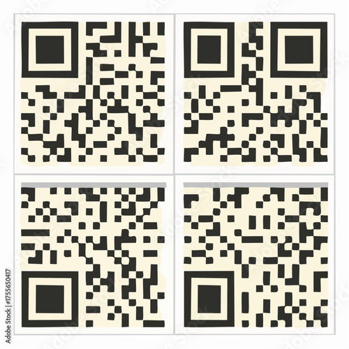 Sample Lorem Ipsum QR code set. Quick response codes with meaningless filler texts encoded in it. Ready to scan. Vector eps8 illustration.