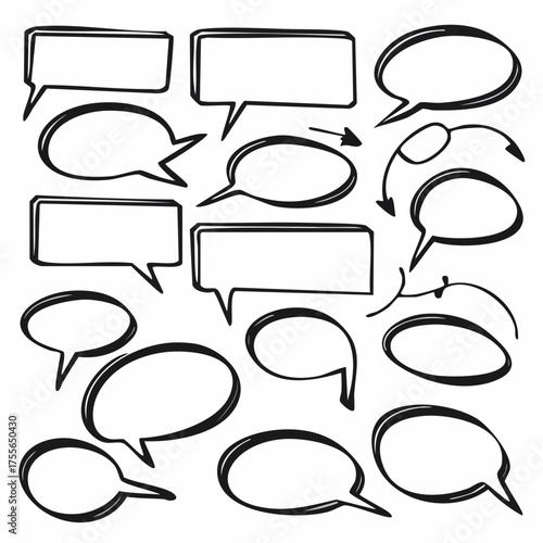 Set of marker speech bubbles, marks and pointers. Black highlighter shapes isolated on white. Hand drawn by felt pen vector symbols in eps8.