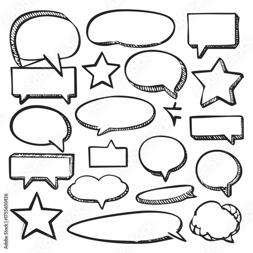 Set of marker speech bubbles, marks and pointers. Black highlighter shapes isolated on white. Hand drawn by felt pen vector symbols in eps8.