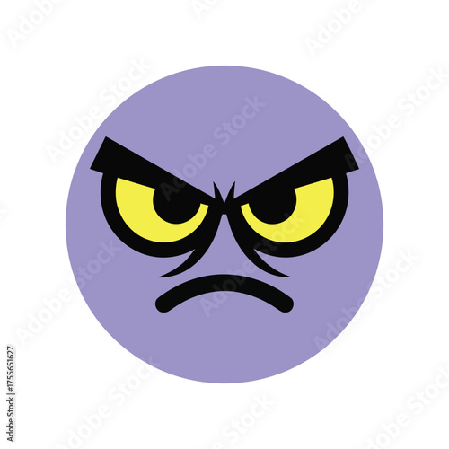 Cartoonish angry emoji with furrowed brows and intense yellow eyes illustration vector