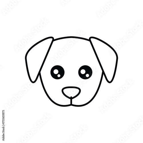 A cartoon dog head outlined in black with big round eyes and floppy ears