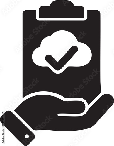 Remote Audit Silhouettes Cloud Checklist Hand Icon Vector