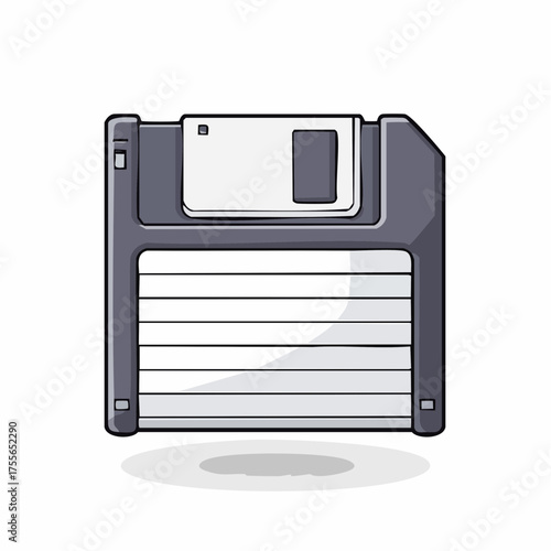 Illustrated floppy disk icon on white background for data storage concept