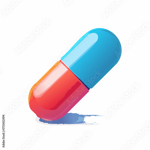 Illustration of a blue and red capsule isolated on a white background
