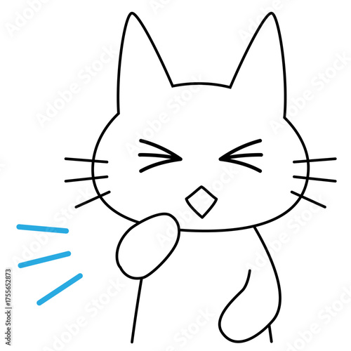 口元を押さえて咳き込む白猫のキャラクターイラスト
