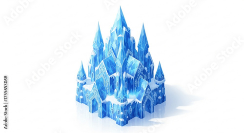 A majestic ice castle shimmers, its intricate details catching the light, , a testament to winters artistry