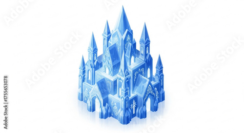 A majestic ice castle shimmers, its intricate details catching the light, , a testament to winters artistry
