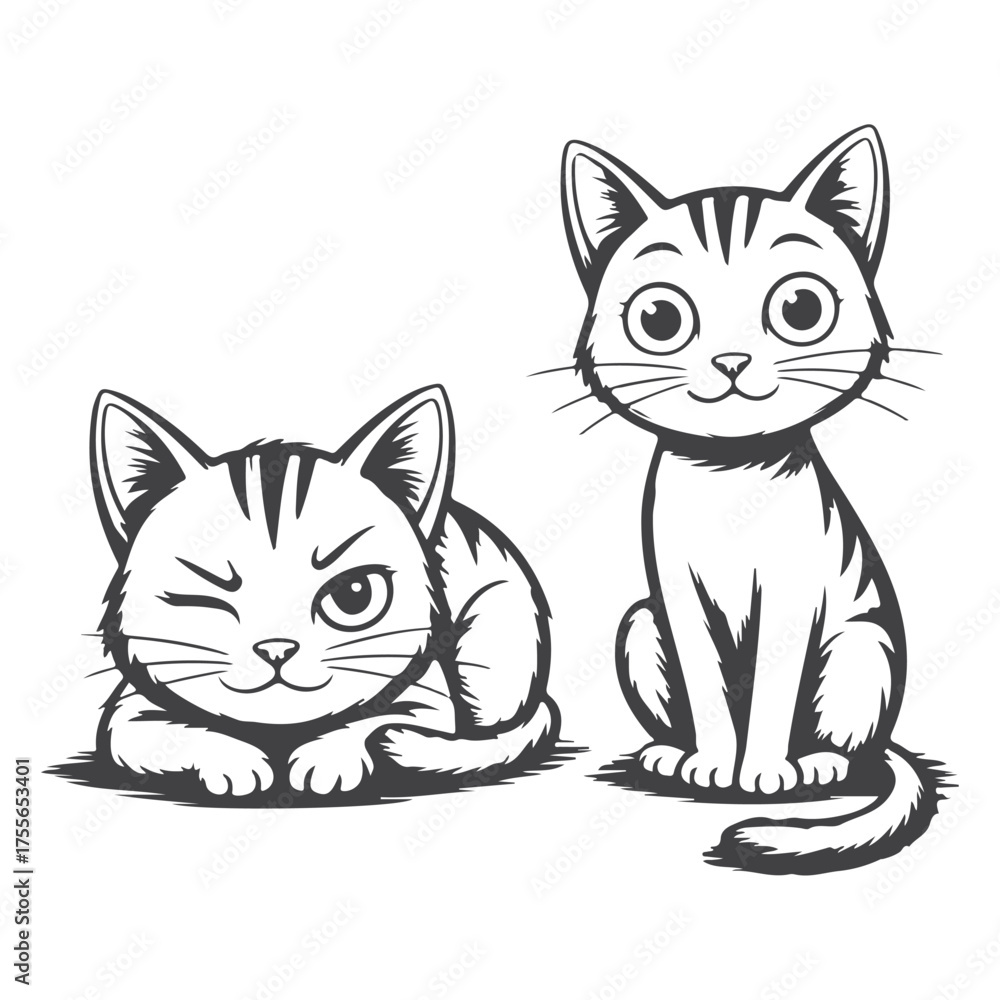 Obraz premium Cartoon Cats with Expressive Faces and Poses