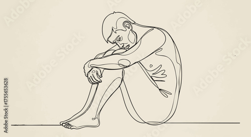 Silhouette of a Crouching Figure Expressing Isolation and Introspection