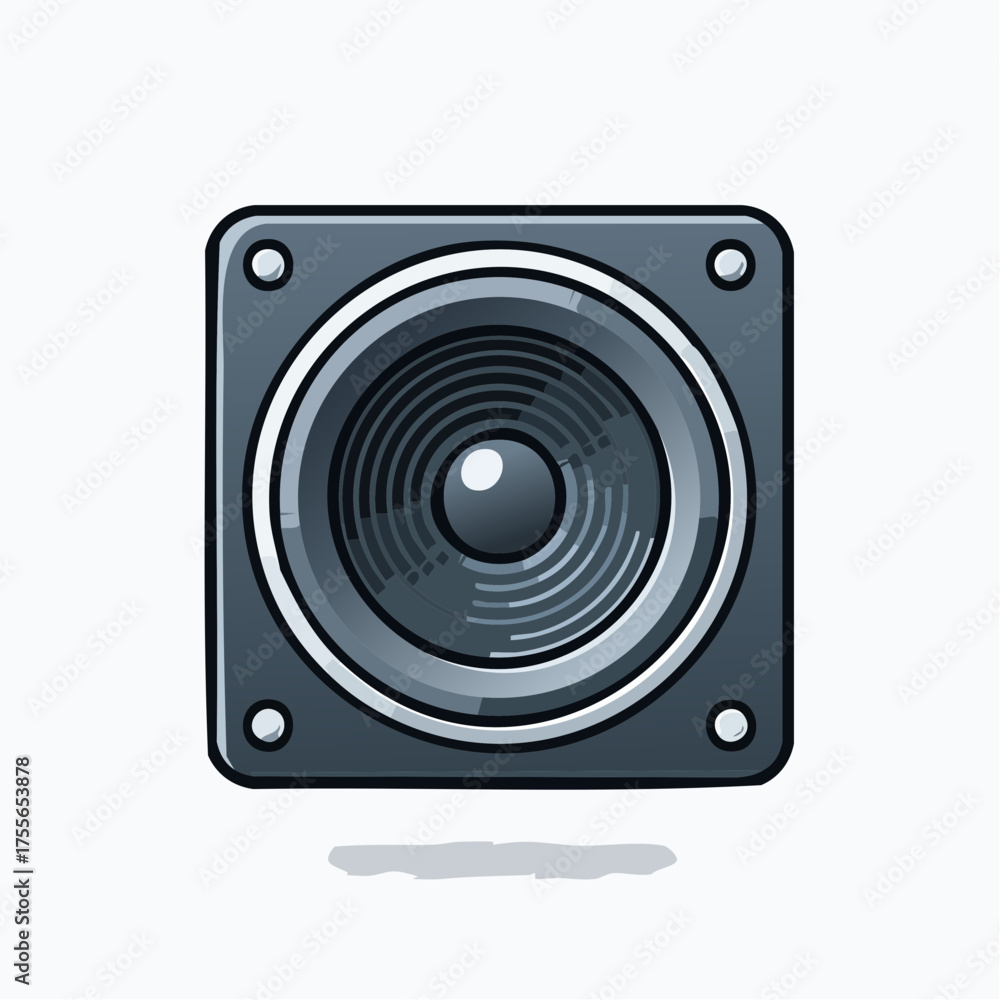Fototapeta premium Illustration of a square speaker with a central circular cone and bolts