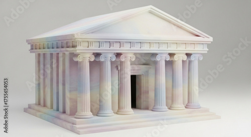 A miniature parthenon with a rainbow marble texture, creating a unique and artistic interpretation of ancient architecture