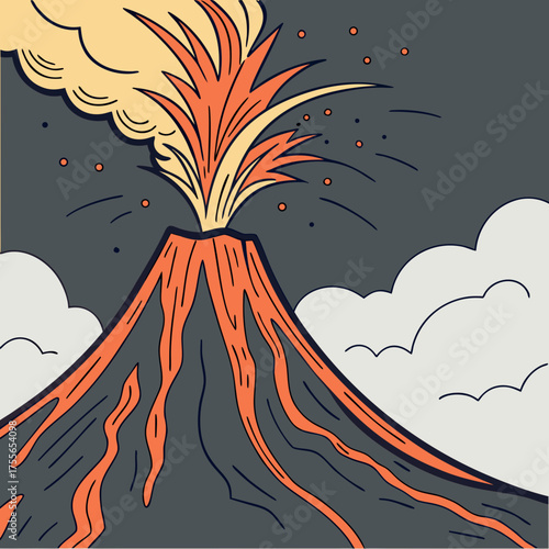 Volcano eruption with lava and smoke in the sky