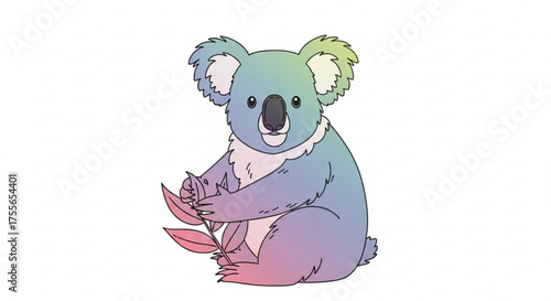 Charming koala bear illustration with gradient colors, a delightful and vibrant depiction of the beloved australian marsupial