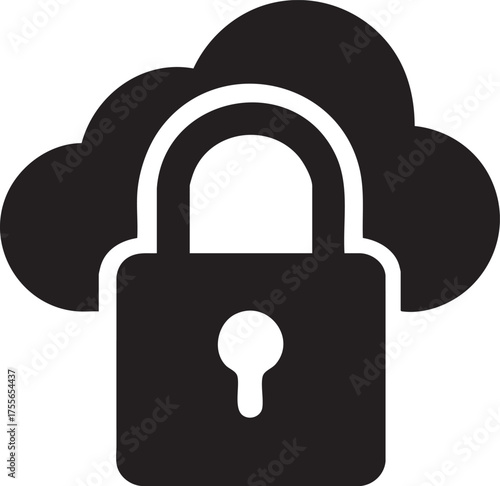 Cloud Security Silhouette Padlock Data Privacy Icon Vector