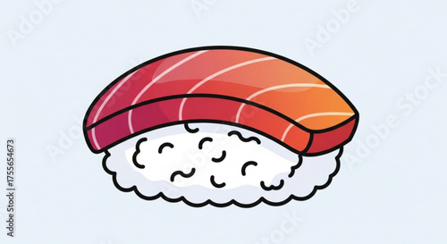 A delightful salmon nigiri illustration, showcasing the vibrant colors and textures of this classic japanese sushi dish on a light background