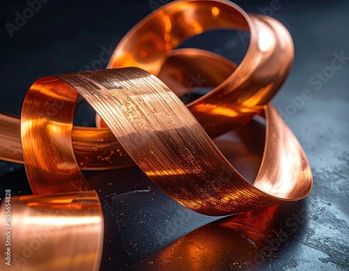 Copper ribbon looping, shiny metal