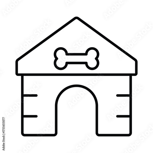 An outlined doghouse with a bone design on top and two horizontal lines on each side