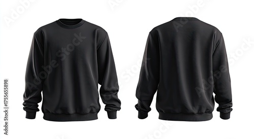 Wallpaper Mural A plain black crewneck sweatshirt shown from the front and back, isolated on a white background Torontodigital.ca