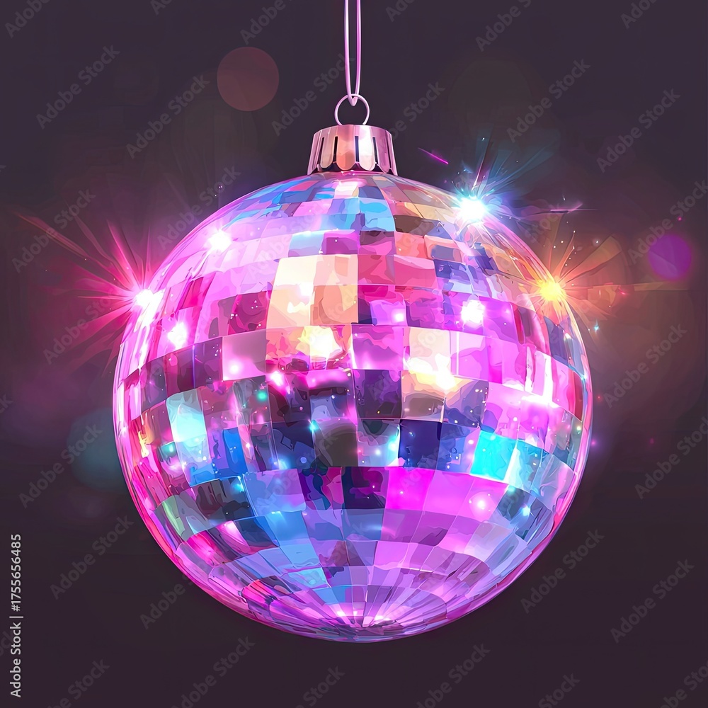 Obraz premium Colorful Shimmering Disco Ball Reflecting Light in a Dark Background with Sparkles and Glimmers