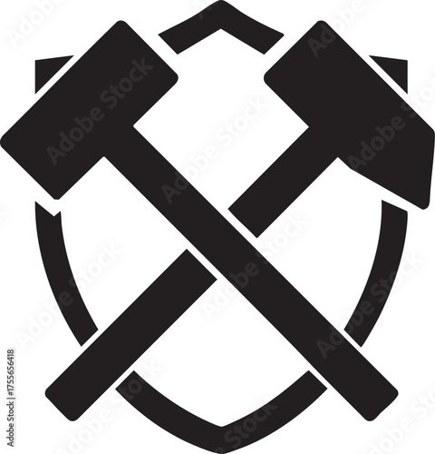 Legal Compliance Silhouettes Crossed Hammers Shield Icon Vector