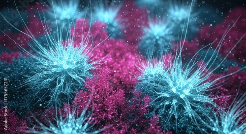 Cyan Fuchsia Glowing Coral Digital Structure
