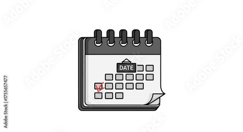 A cartoon calendar showing a specific date marked with a checkmark, indicating an important appointment.