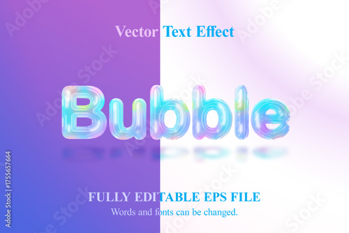 Rainbow Holographic Bubble, Soap, Balloon Vector Text Effect