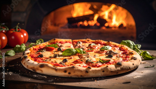 Wallpaper Mural Delicious pizza with fresh ingredients in front of a wood-fired oven. Torontodigital.ca