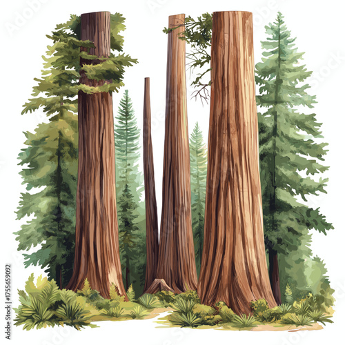 Redwood National and State Parks. Redwood National and State Parks hand drawn watercolor illustration