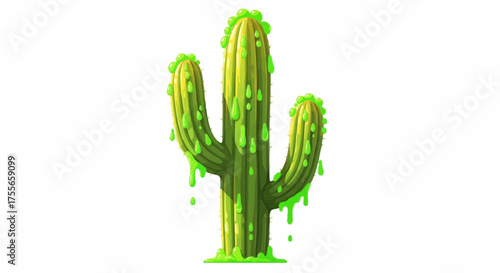 Cartoon cactus with dripping green slime isolated vector illustration perfect for Halloween or theme