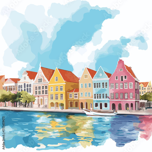 Willemstad. Willemstad hand drawn watercolor illustration