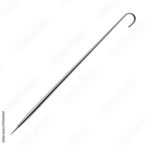 Metal tent peg, pointed end, hooked top, dark backdrop