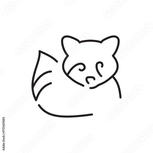 Minimalist line drawing of a curledup raccoon
