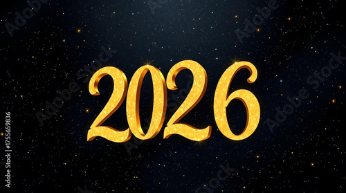 3D glitter gold 2026 floating sky background