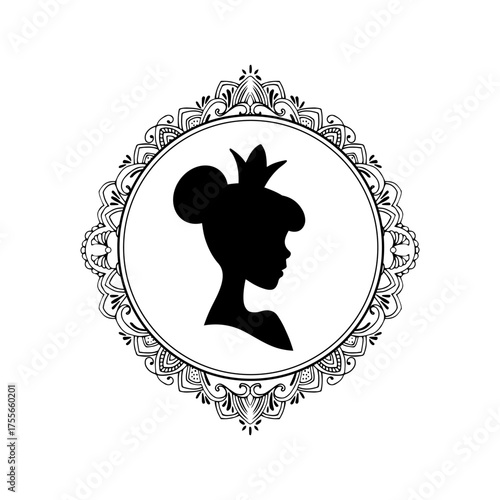 Face elegant princess silhouette on white background. Vector illustration.