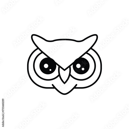 Owl face illustration black outlines define eyes beak ear tufts and face