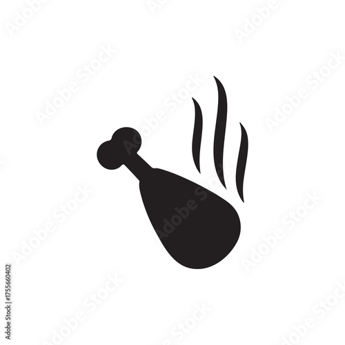 "Hot Chicken Drumstick Silhouette – Steaming Meat Icon in Black"