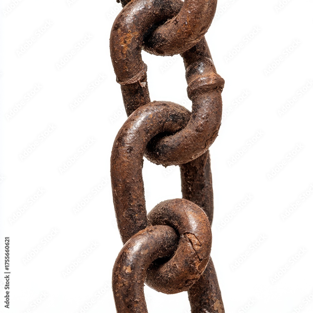 Fototapeta premium Close-up of Rusty Metal Chain Link with Detailed Texture and Weathered Surface for Industrial and Rustic Themes