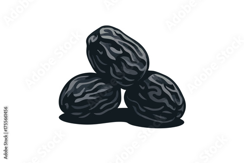 Black Dried Dates Illustration – Textured Fruit Silhouette