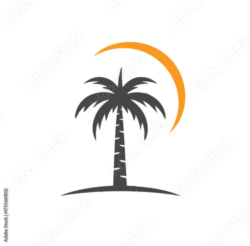 Palm Tree and Crescent Moon Silhouette – Tropical Night Symbol