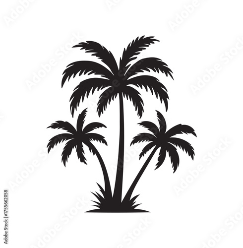Palm Tree and Crescent Moon Silhouette – Tropical Night Symbol