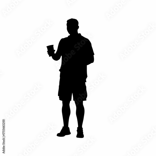 Counselor offering coffee during open discussion silhouette isolated on white background