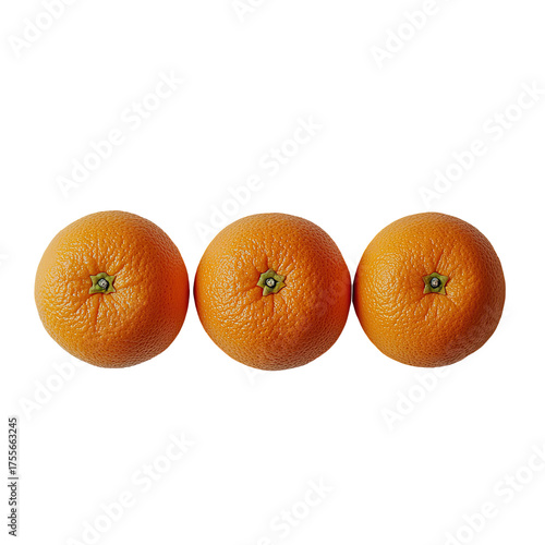 Three ripe oranges in a row against a black backdrop