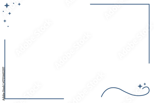 Horizontal holiday frame. Stars that can look like snowflakes. Flat vector design. Christmas, New Year. Isolated on  white background.