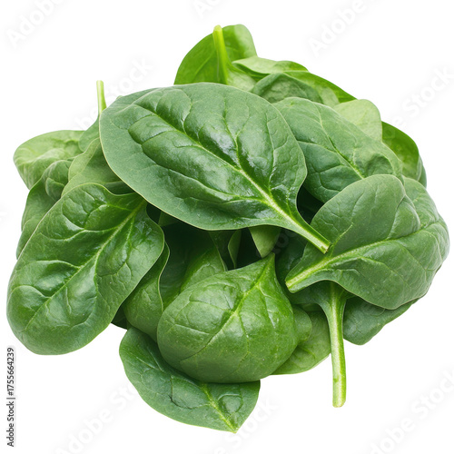 Fresh, green spinach leaves stacked on a dark surface