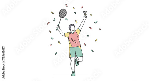 Badminton Success A victorious badminton player celebrates with confetti