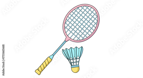 Illustration of a badminton racket and a shuttlecock, a sport equipment for games