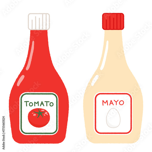 トマトケチャップとマヨネーズのベクターイラスト。調味料。